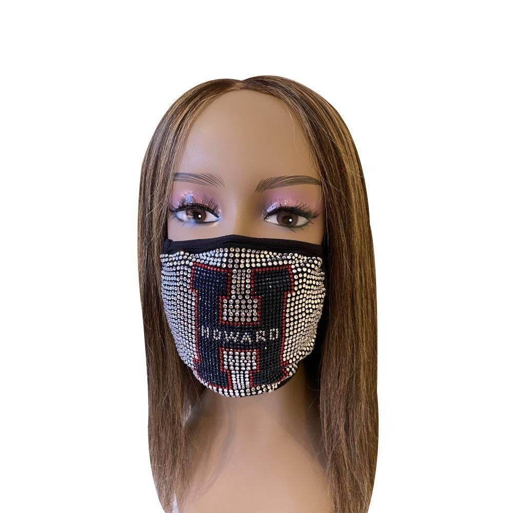 Howard University Rhinestone Bling Face Mask Blue