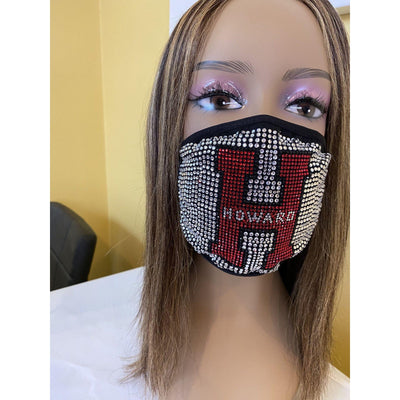 Howard University Rhinestone Bling Face Mask Red