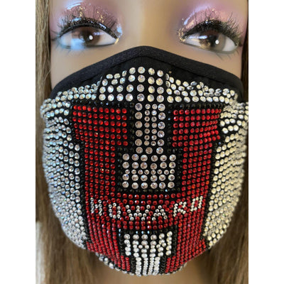 Howard University Rhinestone Bling Face Mask Red