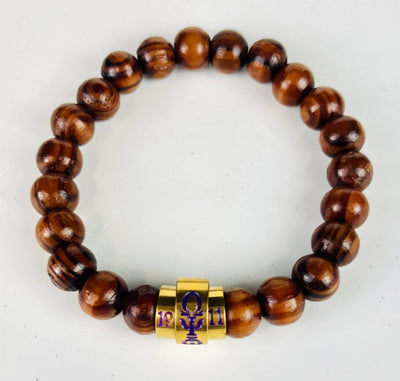 Omega Psi Phi Natural Wooden Beaded Bracelet