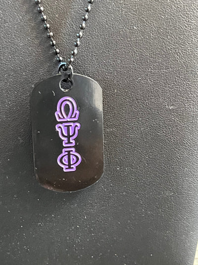 Omega Psi Phi Double Side Dog Tag Necklace Black