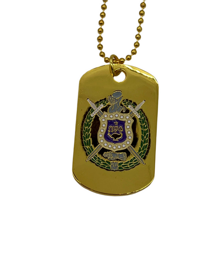 Omega Psi Phi Double Side Dog Tag Necklace Gold