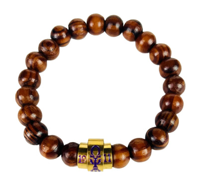 Omega Psi Phi Natural Wooden Beaded Bracelet