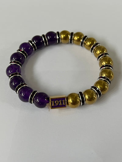 Omega Psi Phi Two Tone Beaded Elastic Bracelet