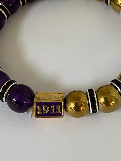 Omega Psi Phi Two Tone Beaded Elastic Bracelet