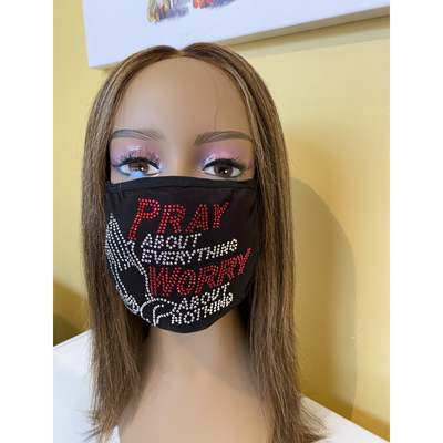Pray About Everything Christian Rhinestone Bling Face Mask Clear Crystal