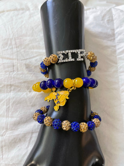 Sigma Gamma Rho Beaded Bling Elastic Charm Bracelet Set