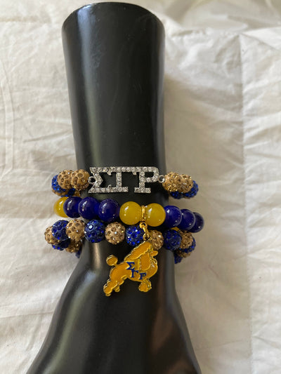 Sigma Gamma Rho Beaded Bling Elastic Charm Bracelet Set