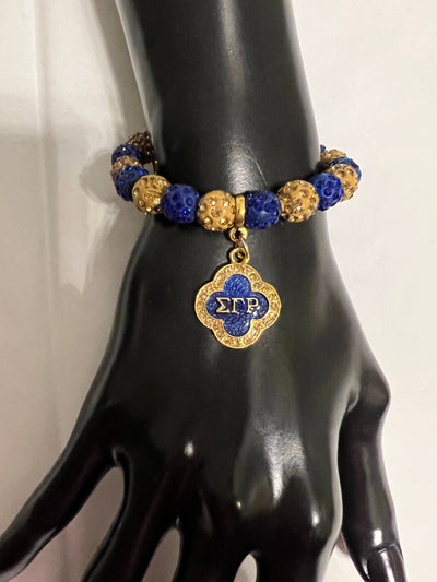 Sigma Gamma Rho Beaded Bling Elastic Flower Charm Bracelet