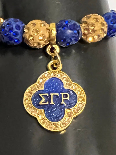 Sigma Gamma Rho Beaded Bling Elastic Flower Charm Bracelet