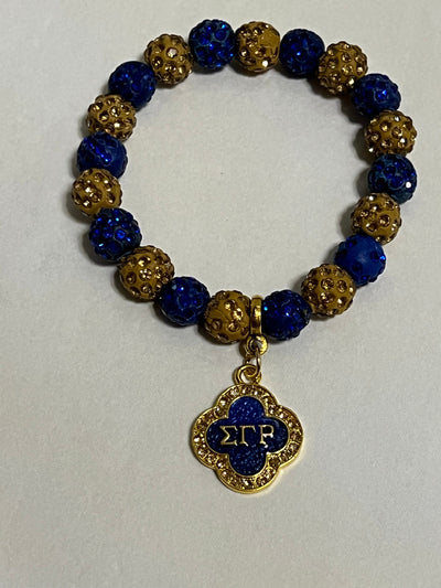 Sigma Gamma Rho Beaded Bling Elastic Flower Charm Bracelet