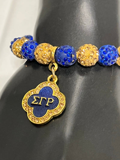 Sigma Gamma Rho Beaded Bling Elastic Flower Charm Bracelet