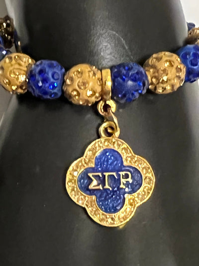 Sigma Gamma Rho Beaded Bling Elastic Flower Charm Bracelet