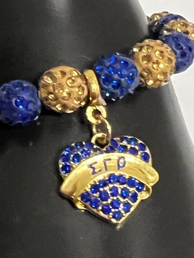 Sigma Gamma Rho Beaded Bling Elastic Heart Charm Bracelet