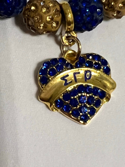 Sigma Gamma Rho Beaded Bling Elastic Heart Charm Bracelet