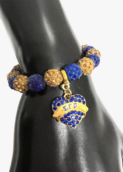 Sigma Gamma Rho Beaded Bling Elastic Heart Charm Bracelet