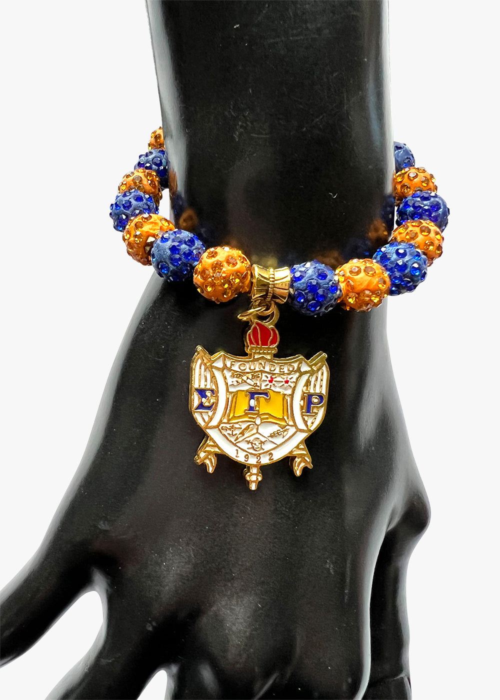 Sigma Gamma Rho Beaded Bling Shield Elastic Charm Bracelet