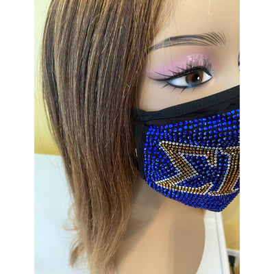 Sigma Gamma Rho Full Rhinestone Bling Face Mask Blue