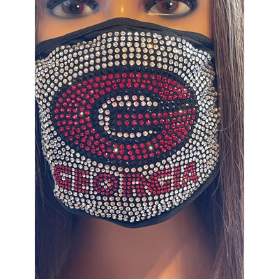 University of Georgia Bulldogs Bling Rhinestone Face Mask Washable Reusable G Logo