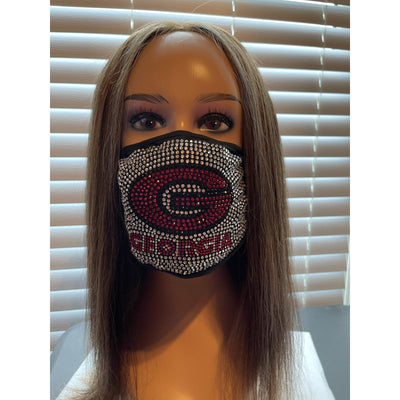 University of Georgia Bulldogs Bling Rhinestone Face Mask Washable Reusable G Logo