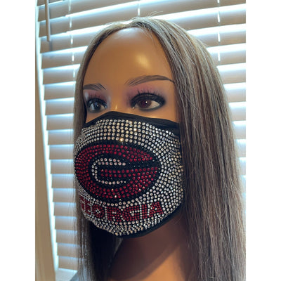 University of Georgia Bulldogs Bling Rhinestone Face Mask Washable Reusable G Logo