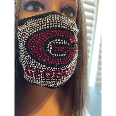 University of Georgia Bulldogs Bling Rhinestone Face Mask Washable Reusable G Logo