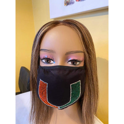 University of Miami Hurricanes Bling Face Mask with Filter Pocket and Filter