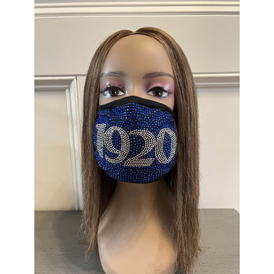 Zeta Phi Beta 1920 Full Rhinestone Bling Face Mask Blue