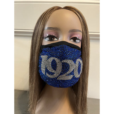 Zeta Phi Beta 1920 Full Rhinestone Bling Face Mask Blue