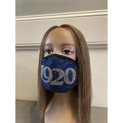 Zeta Phi Beta 1920 Full Rhinestone Bling Face Mask Blue