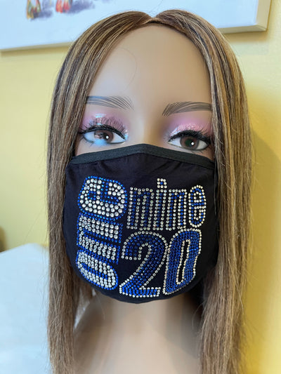 Zeta Phi Beta 1920 Rhinestone Bling Face Mask Blue