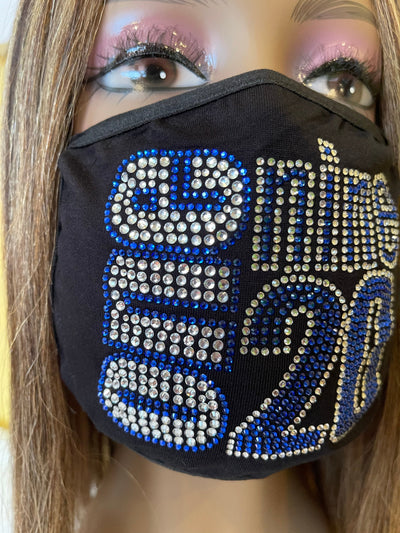 Zeta Phi Beta 1920 Rhinestone Bling Face Mask Blue