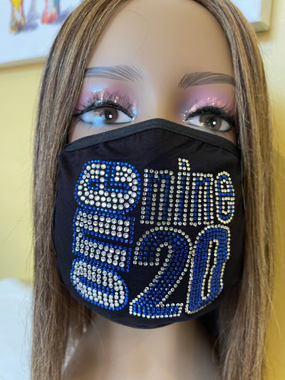 Zeta Phi Beta 1920 Rhinestone Bling Face Mask Blue