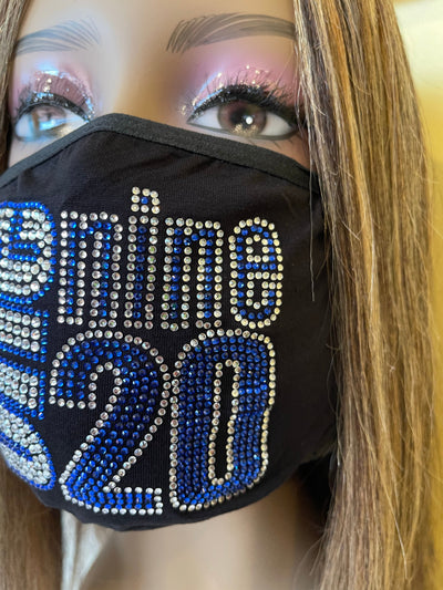 Zeta Phi Beta 1920 Rhinestone Bling Face Mask Blue