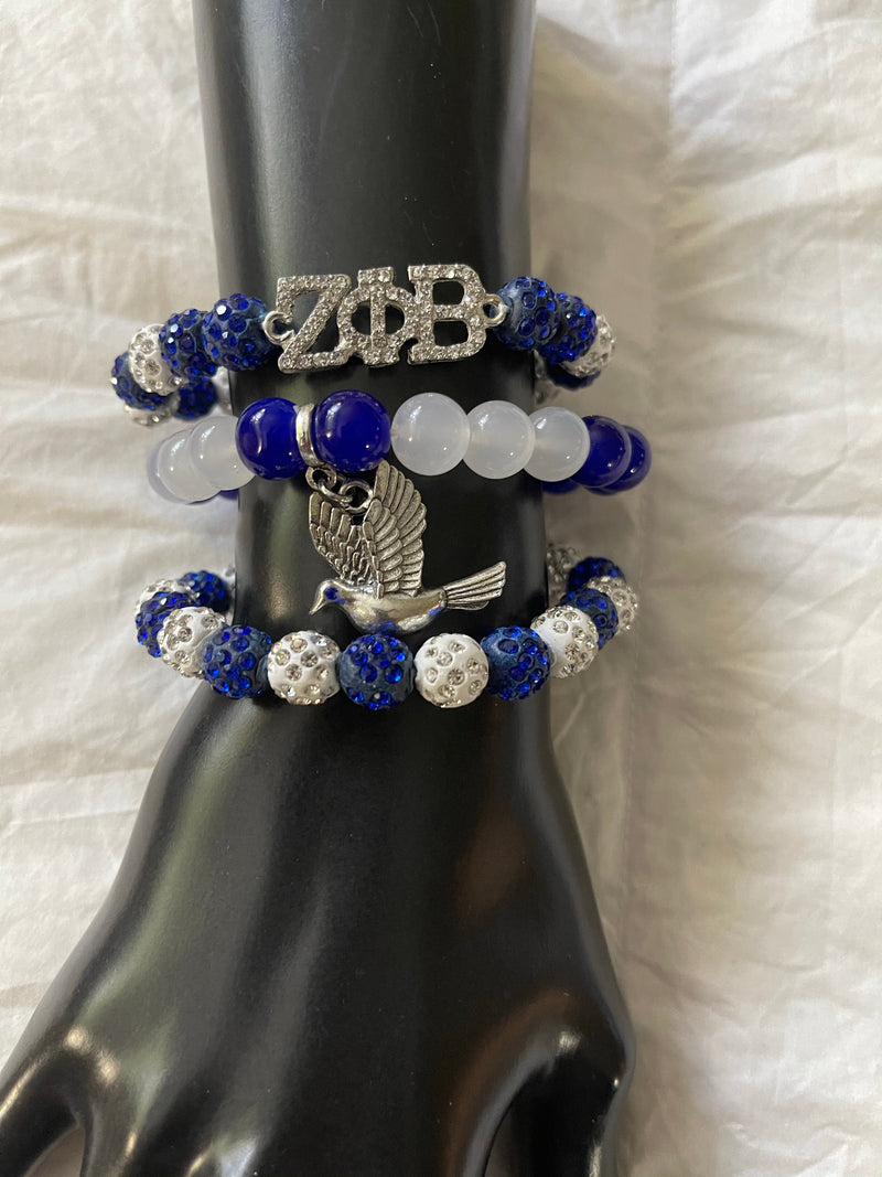 Zeta Phi Beta Bling Beaded Charm Bracelet Set