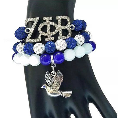 Zeta Phi Beta Bling Beaded Charm Bracelet Set