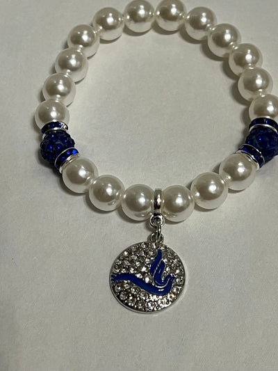 Zeta Phi Beta Bling Beaded Dove Pearl Bracelet