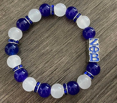 Zeta Phi Beta Bling Natural Agate Stone Block Charm Bracelet