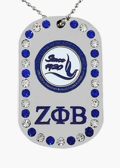 Zeta Phi Beta Bling Rhinestone Double Side Dog Tag Necklace