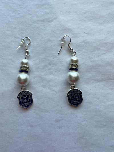 Zeta Phi Beta Pearl Shield Earrings