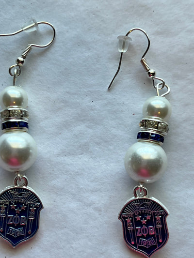 Zeta Phi Beta Pearl Shield Earrings