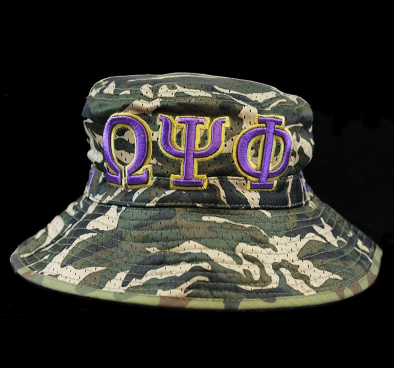 Omega Psi Phi Greeks Hat Embroidered Camouflage D9 Bucket 